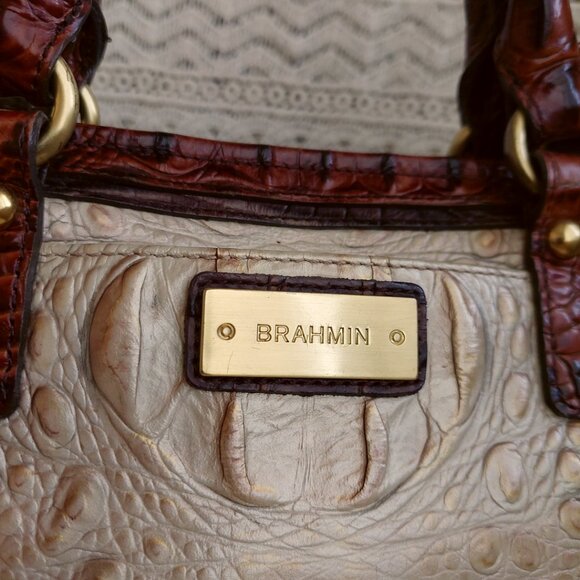 Brahmin Mini Arno Satchel Bag Champagne Gold & Pecan Brown Melbourne - Picture 3 of 15